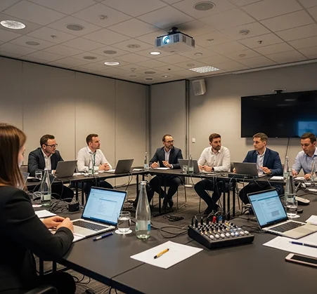 Cape Canaveral AV Rentals AV equipment rental setup for trade show booth near Kennedy Space Center.