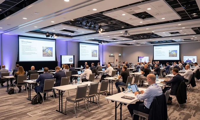 Audio Visual Rentals Cape Canaveral LED video wall and sound system setup for a Cape Canaveral conference by AVR Expos.